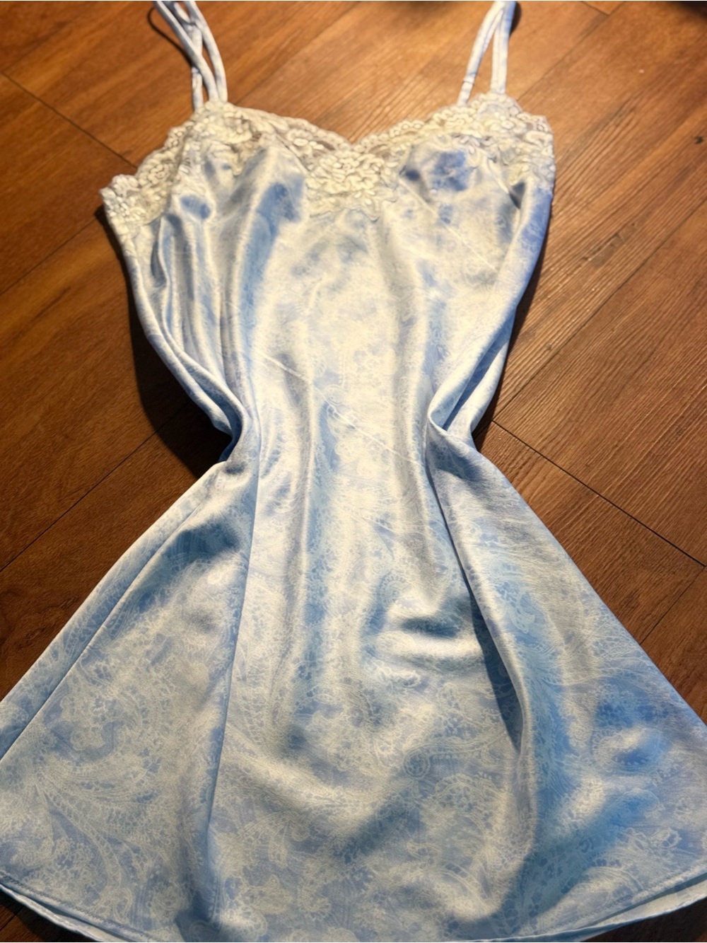 Vintage Ralph Lauren Light Blue Lace-Trim Slip Dress
